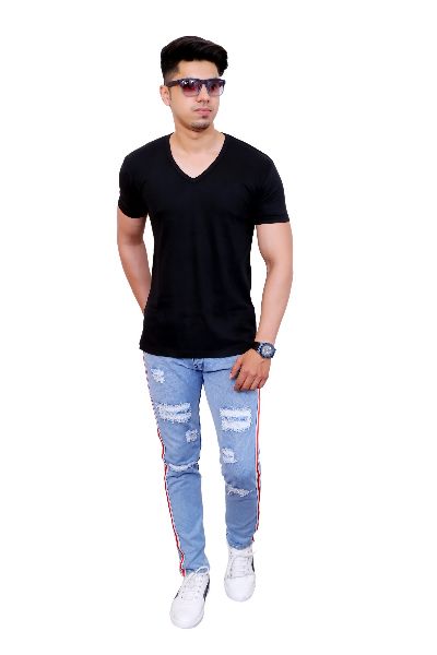 Mens Black V Neck T Shirt, Pattern : Plain - Fakira Fashion, Delhi, Delhi