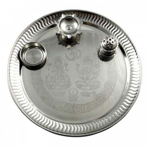 TS02 Stainless Steel Pooja Thali Set, Feature : Attractive Pattern, Fine Finished, Hard Structure, Rust Finishing