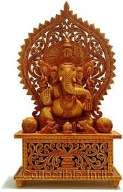 Non Polished wooden ganesha, for Garden, Home, Office, Shop, Pattern : Printed