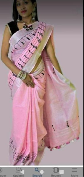 Linen embroidery work saree