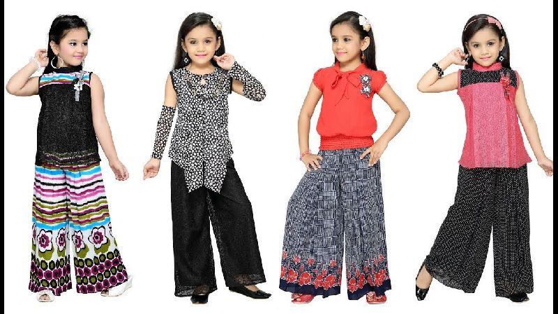 Buy Black Lycra Top with Yellow Palazzo Pants for Girls Online