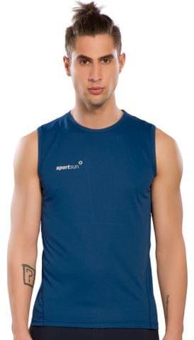 Mens Blue Sleeveless T-Shirt, for Casual Wear, Gym Wear, Size : XL