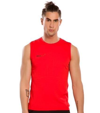 red sleeveless t shirt