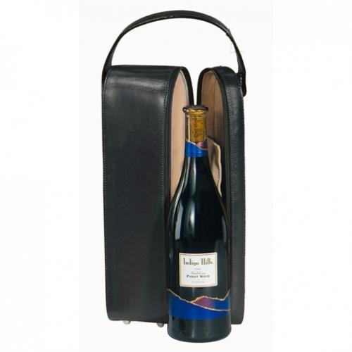 Black Leather Single Bottle Holder