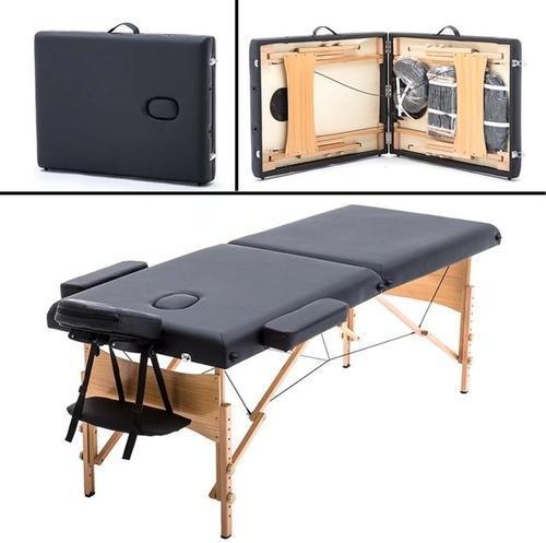 Wooden frame Foldable Massage Bed, Color : Black