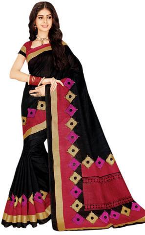 Jute Silk Saree, Color : Black, Red