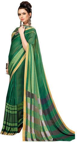 Linen Silk Saree, Color : Deep Green