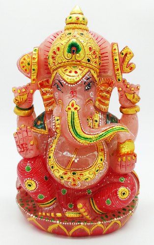 Rose Quartz Stone Ganesh Statue, Size : 21cm