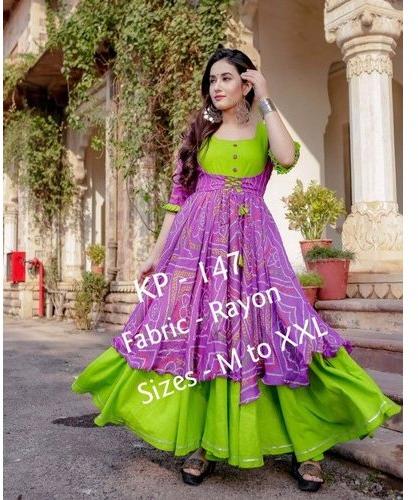 Anarkali Bandhej Suit, Size : M-XXL