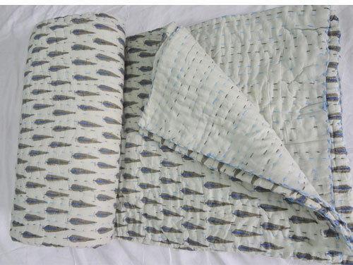 Cotton Stitched Kantha Quilt, for Double Bed, Pattern : Printed