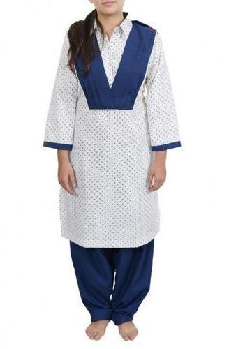 Dotted Print Plain Girls School Salwar Suit, Age : 9-11 Years