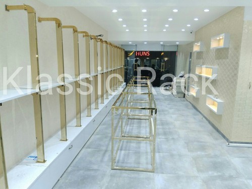 Golden FInish Garment Display Rack, for Stores, Showroom, Feature : Heavy Duty