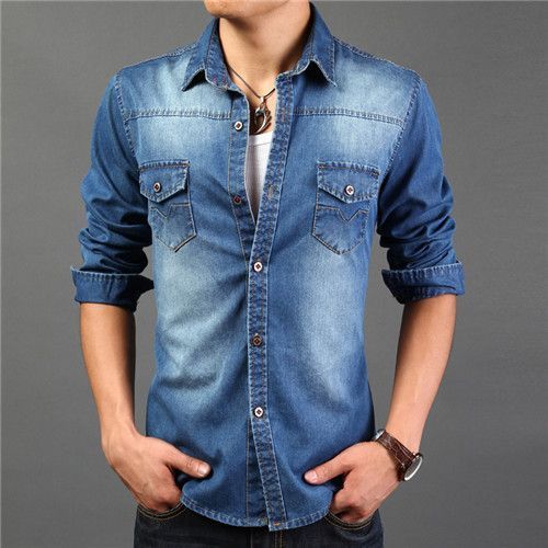 Plain Mens Denim Shirts, Size : XL, XXL