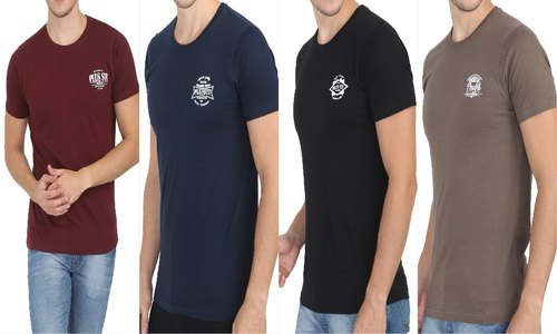 PlusFit Plain / Printed Round Neck Cotton T Shirts, Gender : Men