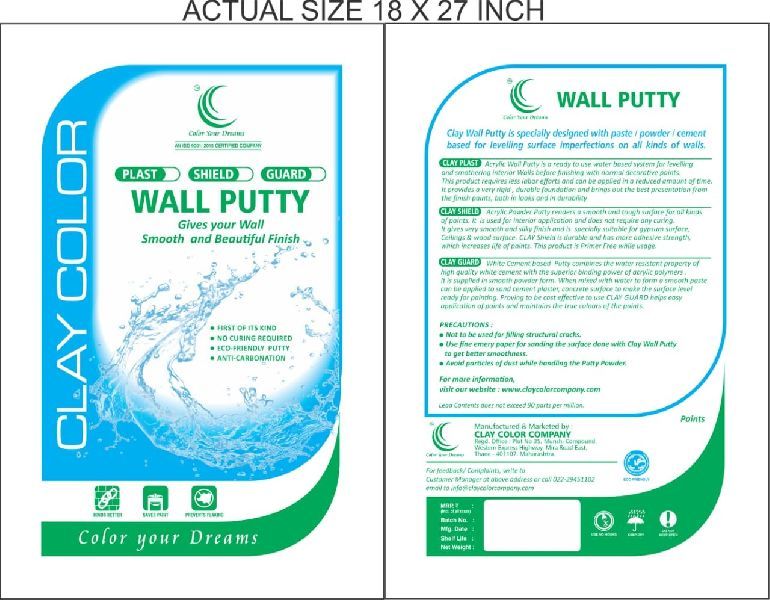 Clay Guard Cement Based Wall Putty, For With Mason Knife, Packaging Type : Plastic Bag