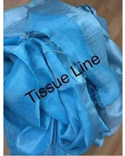  Plain Blue Tissue Linen Saree, Saree Length : 6.4 m