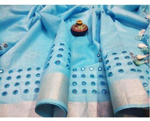  Cotton Linen Saree, Occasion : Party wear