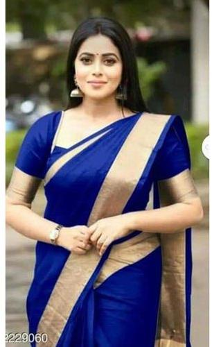  Plain Handloom Linen Saree, Color : Royal Blue