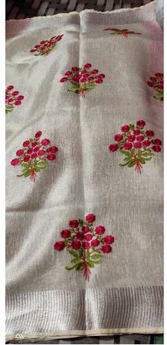  White Embroidered Linen Saree