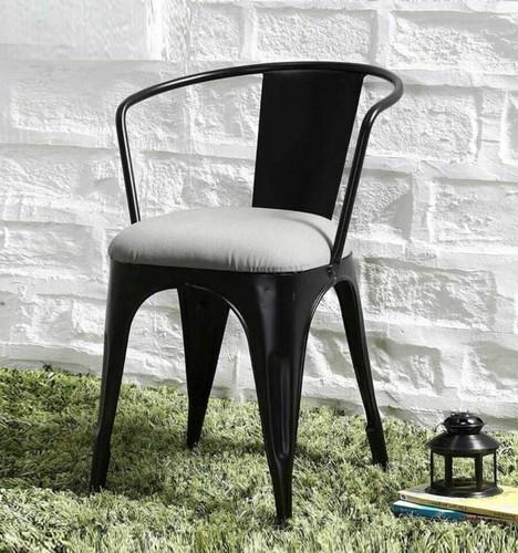 Iron Chair with Fabric Seat, Color : Black