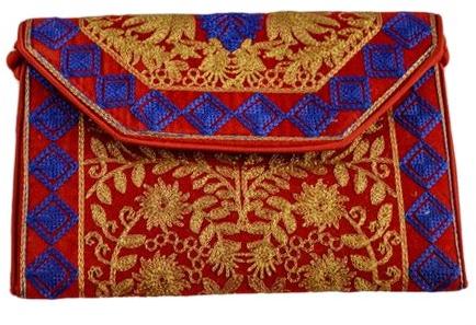 Palash SHG Cotton Thread Work Sling Bag, Color : Red, Blue Golden