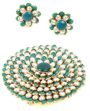 Brass Pacchi Set Jewellery, Color : Green White