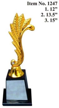 Black Base Golden Metal Trophy, for School, College, Office, Sports, Size : 12 Inch, 13.5 Inch, 15 Inch