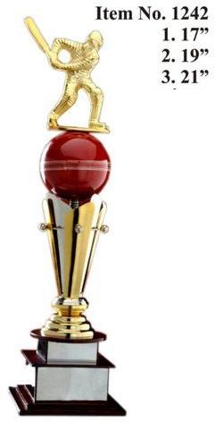 Golden Cone Red Ball Cricket Trophy, Feature : Finely Finished, Shiny Look, Unique Color