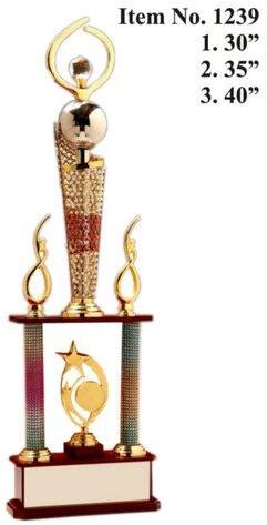 Golden Cone Silver Ball Metal Trophy, for School, College, Office, Sports, Size : 30 Inch, 35 Inch