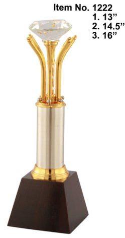 Golden Metal White Stone Trophy, Size : Standard