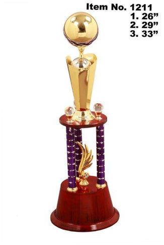 Three Pillar Metal Trophy, for School, College, Sports, Office, Size : 26 Inch, 29 Inch, 33 Inch