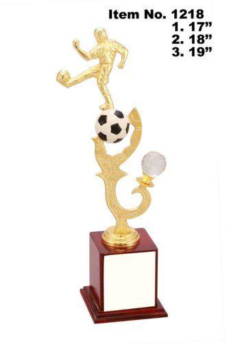 Customized Metal Polished Wooden Base Football Trophy, for Sports, Style : Modern