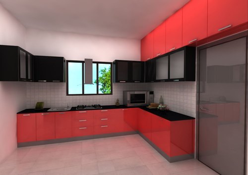 Polished Plywood Glossy Modular Kitchen, for Home, Hotel, Restaurent, Pattern : Stylish