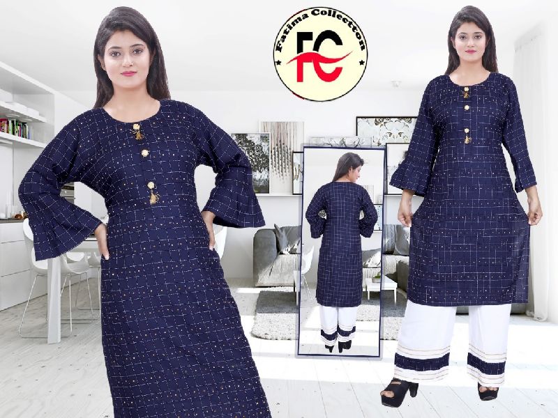 Printed rayon kurti, Feature : Comfortable, Easy Wash, Eco Friendly, Quick Dry, Skin Friendly