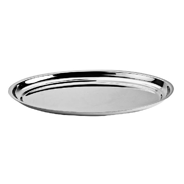 Polished Stainless Steel Oval Tray, for Food Serving, Size : 36x4 cm