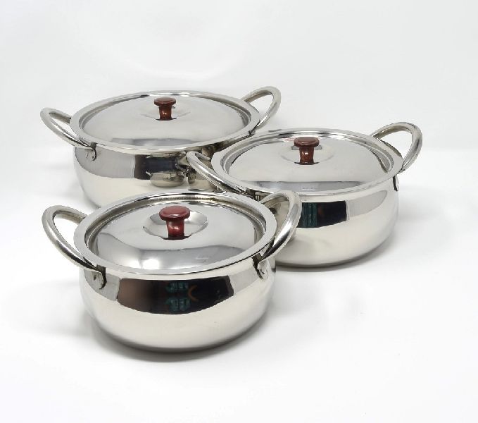 Stainless Steel Plain Bottom Handi Set, for Cooking Use, Color : Silver