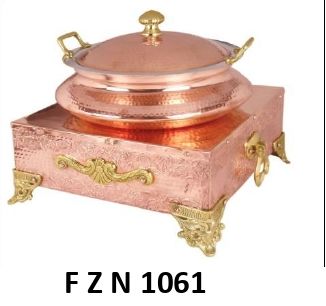 Round Copper Chafing Dish, for Serving Food, Pattern : Plain