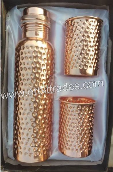 Copper Water Bottle & Glass Set, Feature : Hard Structure
