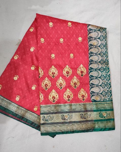 Neem Zari Aanchal Embroidery Sarees