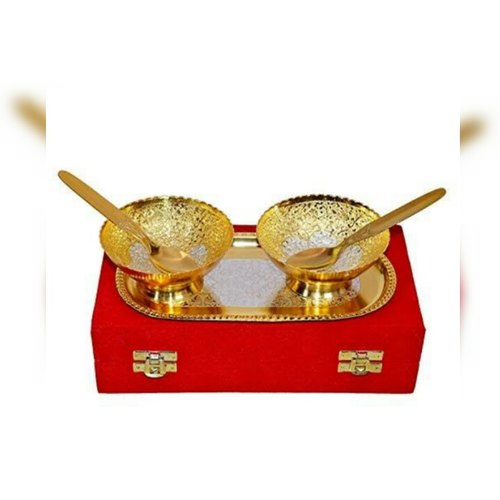 Brass Bowl and Tray Set, for Gift Purpose, Size : Standard