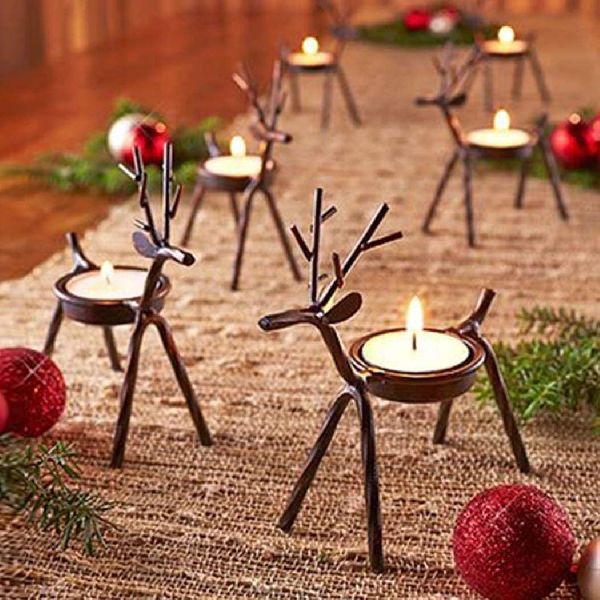 Polished Metal Christmas Tea Light Holder, for Coffee Shop, Holiday Gifts, Home Decoration, Feature : Durable