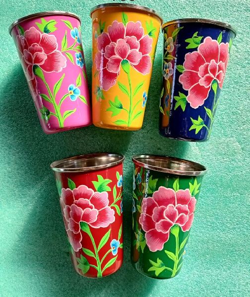 Stainless Steel hand painted tumbler, Color : Multicolor