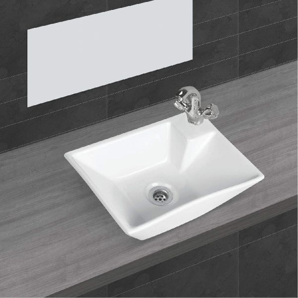 Square Polished Ceramic Table Top Wash Basin, for Hotel, Office, Restaurant, Style : Modern