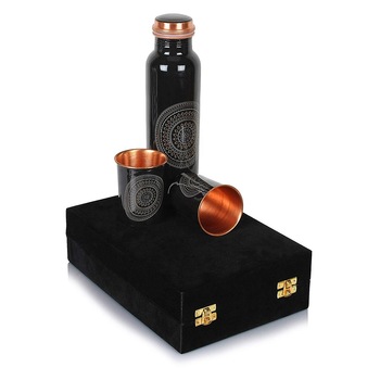 Meena Print Copper Bottle and 2 Glass Set