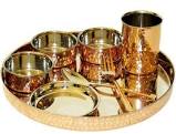 Copper Steel Thali Dinner Set, for Kitchen, Pattern : Hammered