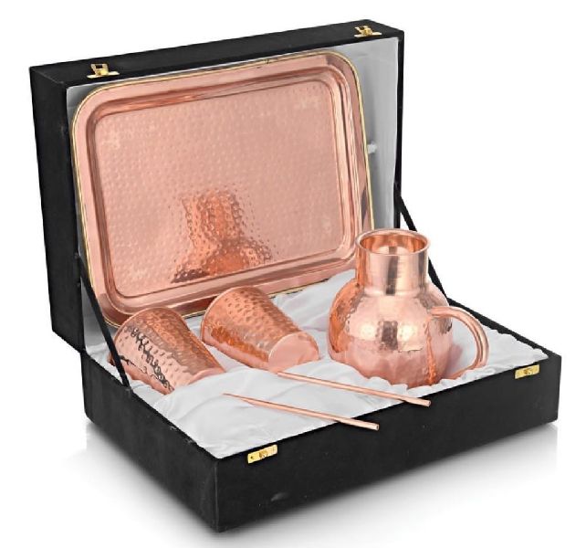 Copper Surahi with Glass and Tray Gift Set