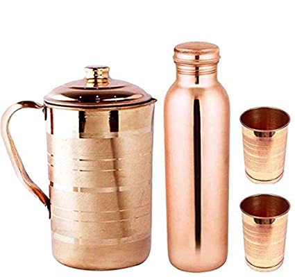 Copper Water Bottle Jug and Glass Set