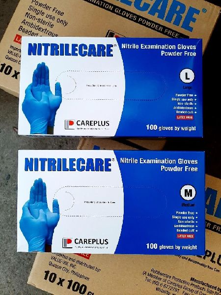 Synthetic Nitrile Powder-Free Hand Gloves - Pack of 100 (Blue/White, Large)