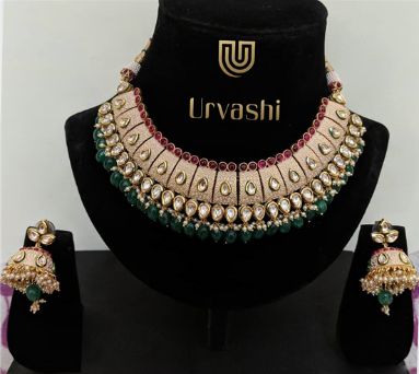 NS-738 Kundan Bridal Necklace Set, Style : Antique