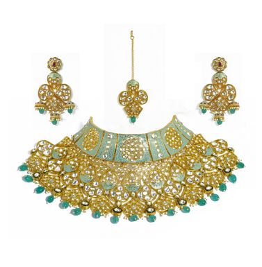 NS-829 Kundan Bridal Necklace Set, Style : Antique
